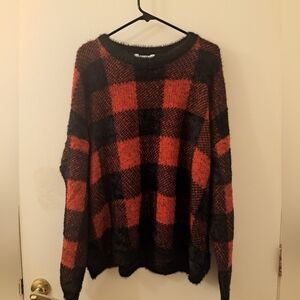 Womens Christmas Buffalo Check Plaid Eyelash Sweater (Size XXL) New!!